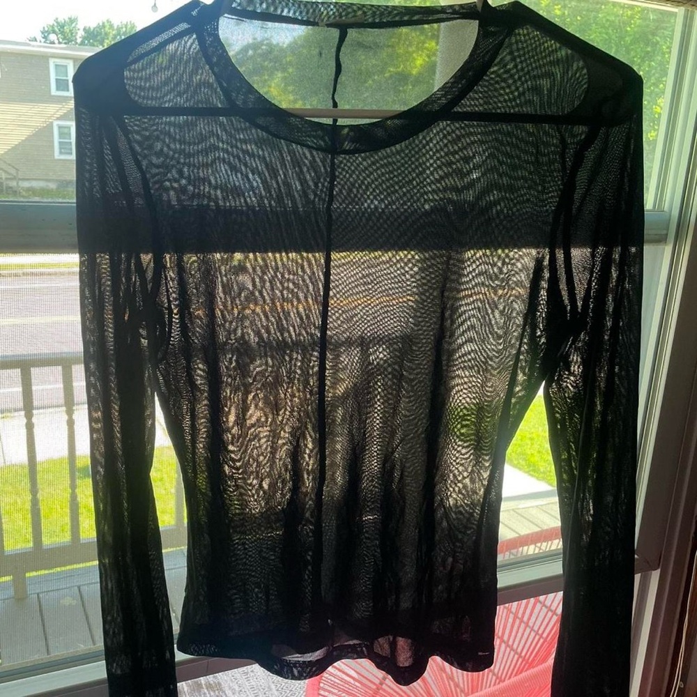 Intimately Free People Black Sheer Long Sleeve Top